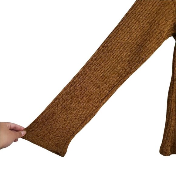 Zara Sweater Medium Womens Brown Ribbed Button Front Long Sleeve Knit Pullover - Picture 6 of 10